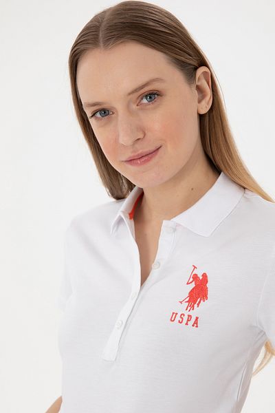 U.S. Polo Assn. Tricou alb de bază cu gât polo pentru femei 50280063 -vr013