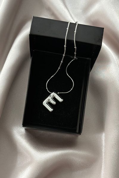 Letrovis Steel Silver Color Bubble Letter "E" Women's Necklace