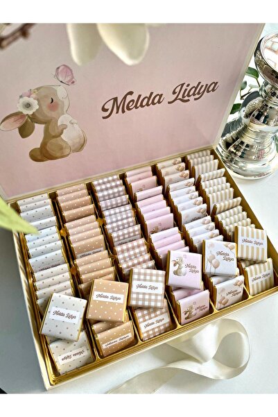 Minemiss Tasarım Kutulu İsme Özel Tasarımlı Kız-Erkek Bebek Çikolatası 100 Ad...