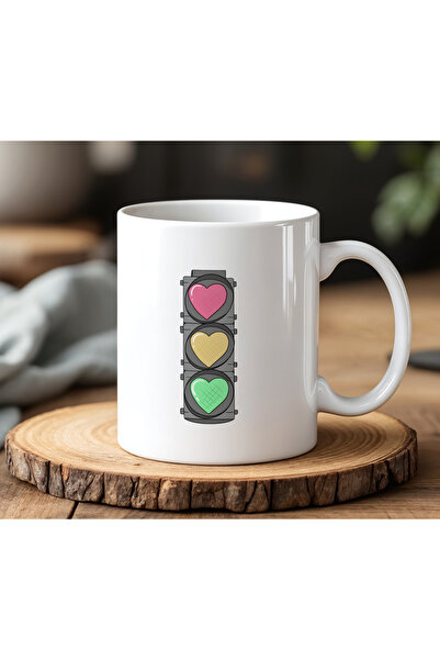 BB TRADE White Ceramic Printed Mug Cup with Heart Traffic Lights Design 330ml