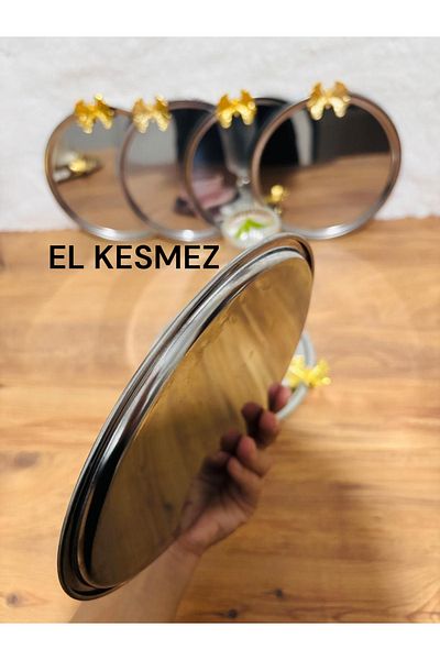 BİMOTE Set of 6 Stainless Steel 21.cm Round Tea, Coffee, Pastry Serving Tray Decorative Presentation Tray