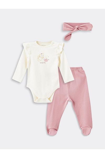 LC Waikiki Crew Neck Printed Baby Girl Hospital Discharge Set (W4)