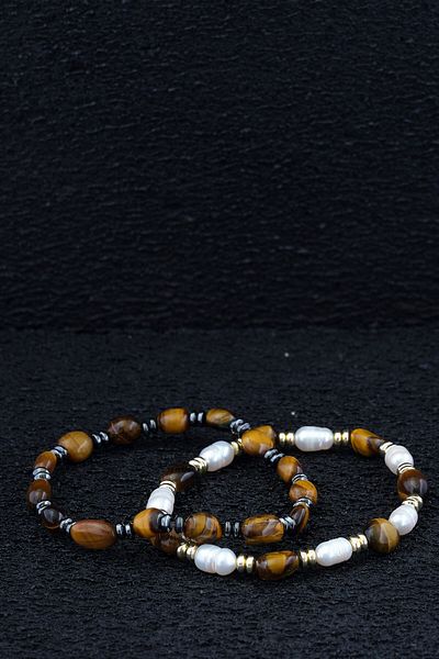 Ssilhoutte Doğaltaş Protection and Nobility: Special Design with Hematite, Pearl and Tiger Eye