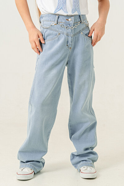 GİYİCEM TEKSTİL Kız Çocuk Paça Katlı Kot Pantolon 2184