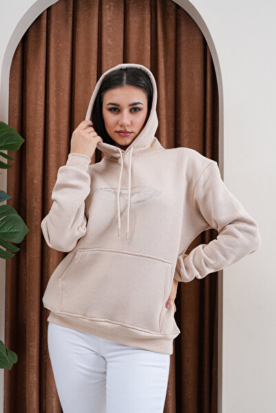 Flaubert - Women's Reverse Stone Printed Sweatshirt 3 Thread Compact Fabric