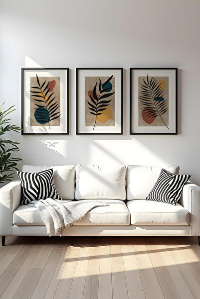 huhuli Ahşap Siyah Çerçeveli 3 Parça Set Tablo huhu483