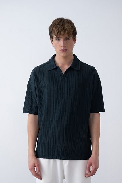İLKCET MODA Ανδρικό μπλουζάκι με λαιμόκοψη V Oversize με ραβδώσεις