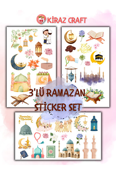Kiraz Craft 3'lü Ramazan Sticker Planner Ajanda Bullet Journal Için Uygun Set