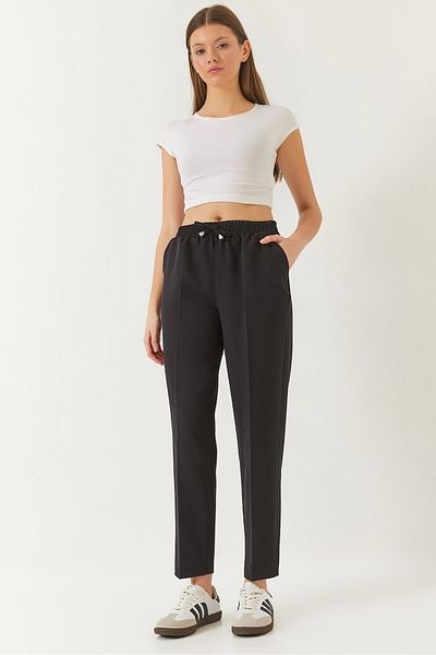 Bianco Lucci Damen-Hose mit elastischem Bund und doppelten Taschen im Karottenschnitt 80178 60271079