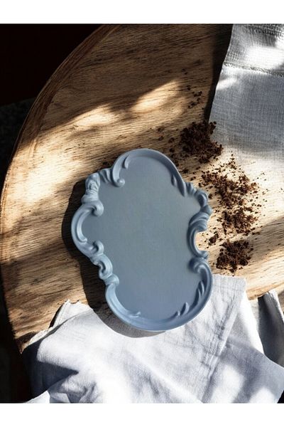 Blue Moon Candle & Decoration Decorative Asymmetrical Lace Embossed Look Gray Presentation Plate, Minimal Tray