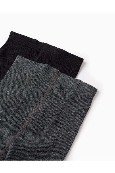 Ziddy Pack of 2 Tights Plain/Rhombus for Girls, Grey/Black