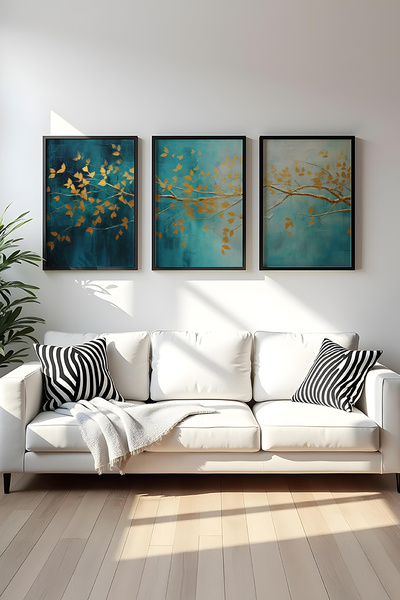 huhuli Ahşap Siyah Çerçeveli 3 Parça Set Tablo huhu485