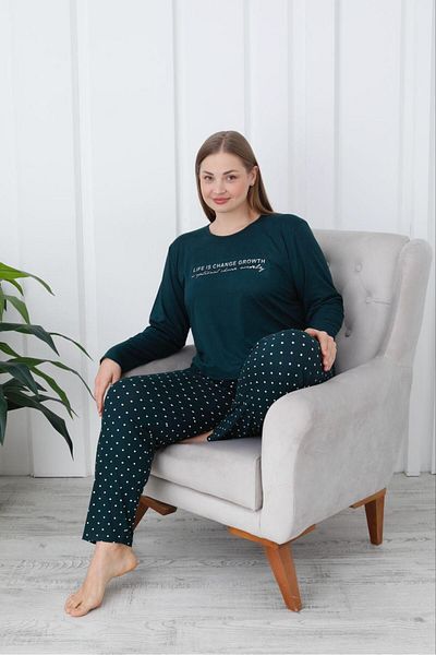 Temporium Women's Milan Fabric Large Size Curve Printed Patterned 1St Quality Bamboo Long Sleeve Pajamas Set