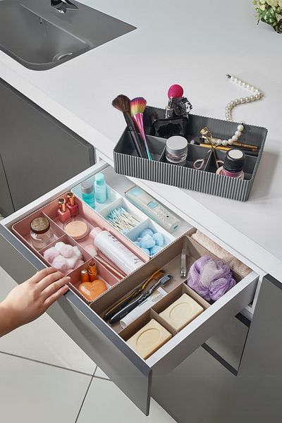 Hesaplı Kasa Organizer τεσσάρων διαμερισμάτων στρώματος, οργάνωση συρταριών, οργάνωση εσωτερικού ντουλαπιού, λευκό