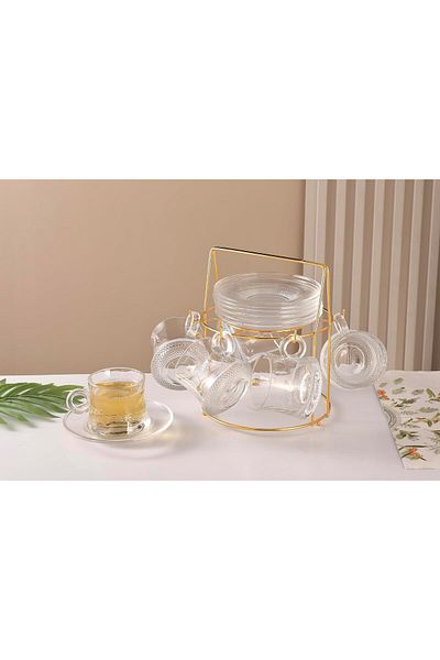 ORCHID 12PCS GLASS CUP & SAUCER SET 160ML WITH STAND