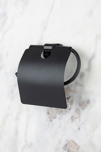 MultiStore Mini Series Black Wide Cover Toilet Roll Holder Wc Paper Holder Toilet Paper Hanger
