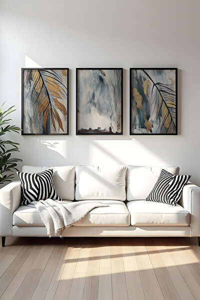 huhuli Ahşap Siyah Çerçeveli 3 Parça Set Tablo huhu477