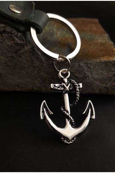 BSN Store Sailor Premium Anchor Figure Khaki Green Real Leather Key Chain Accessory