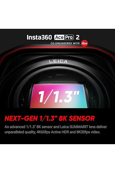 Insta360 كاميرا أكشن ACE PRO 2، 8K Ultra HD مدعومة بالذكاء الاصطناعي، تثبيت متقدم باللون الأسود