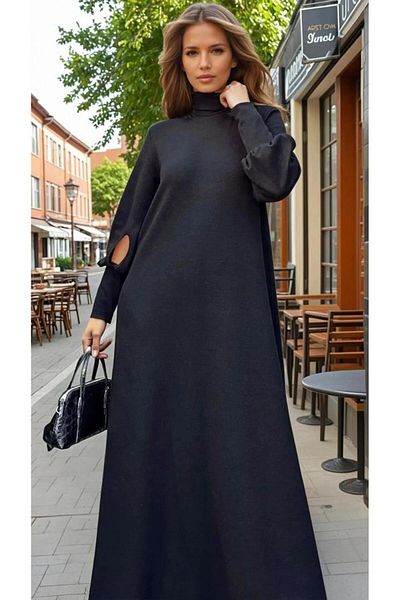 Pasaklı Giyim Rochie de damă cu mânecă lungă, cu mânecă cu balon, în linie A, din tricotaje largi din acril 3444300