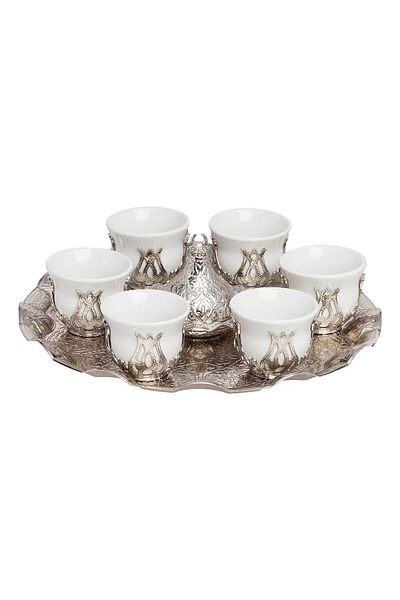 Yaren Style Set of Six Silver Metal Coffee Cups – Special Set for Mırra Coffee Presentation |   Arab Espresso & Ze