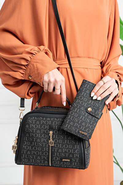 Just Polo حقيبة كتف نسائية بحزام طويل قابل للتعديل مكونة من 4 أقسام
