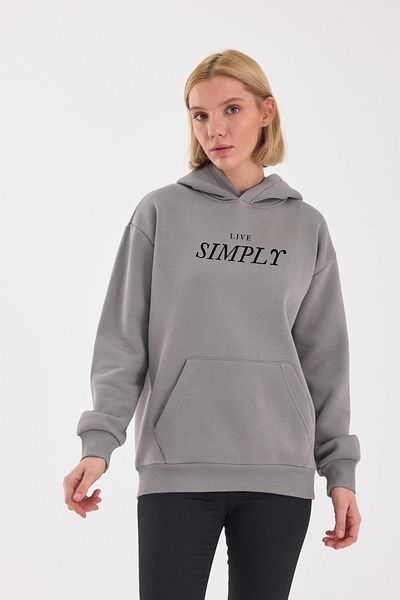 FİHA /2507-UNISEX ΜΠΛΟΥΖΑ ΜΕ ΚΟΥΚΟΥΛΑ ΚΑΙ ΣΤΑΜΠΕΣ - ΓΚΡΙ