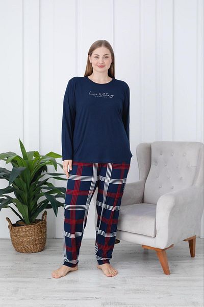 Temporium Women's Milan Fabric Large Size Curve Printed Patterned 1St Quality Bamboo Long Sleeve Pajamas Set