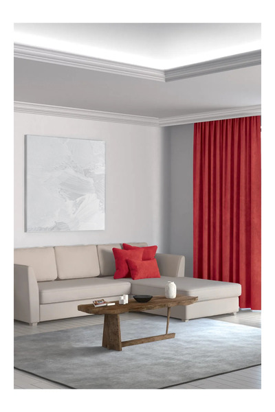 Perdexpress Soft Concept Velvet Textured Red Island Background Curtain