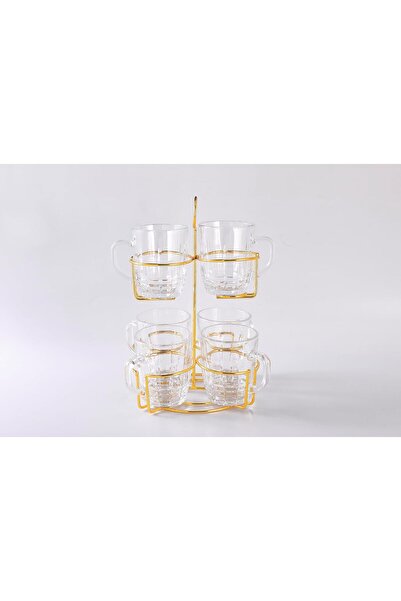 ORCHID 6PCS GLASS MUG SET 220ML WITH STAND