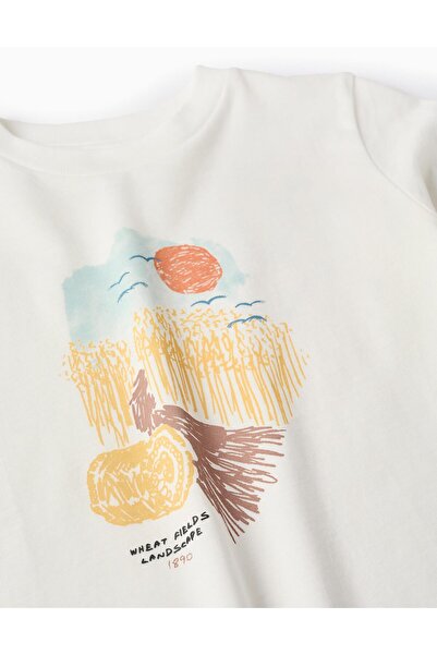 Ziddy Cotton T-shirt for Boys 'Landscape', White