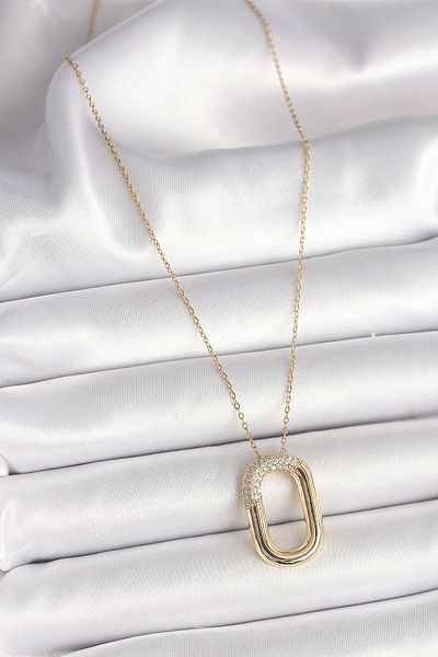 Store 316L Steel Gold Color Zircon Stone Oval Model Women's Necklace