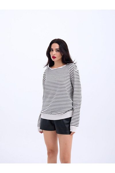 Viyamo 4215 Knitwear Striped Salaş Sweater-Ecru-Black