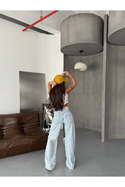 DENİKK Trend Special Design Wide Leg Baggy Jean Denim Ripped Detail Pants