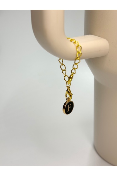 YuccaCo Accessorize Your Life Black Thermos Compatible Accessory with Letter F/Letter F Thermos Charm/Letter Thermos Ornament