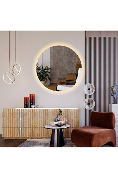 Lamra Dizayn Led’ li pilli kablosuz 60X60 Yuvarlak Duvar Aynası Moderm Dekora...