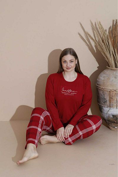 Temporium Women's Plus Size Curve Milan Fabric Printed Pattern Long Sleeve Bamboo Pajamas Set