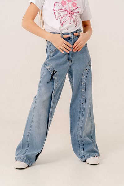 GİYİCEM TEKSTİL Girl's Front Eyelet Jeans Trousers 2182
