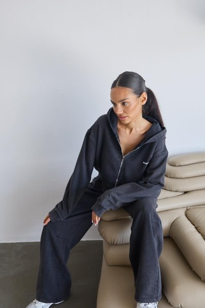 South Coast Black Faded Effect Crop Hoodie and Sweatpants Set