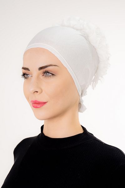 Şalcenneti.com Frilly Stitched White Color Bonnet