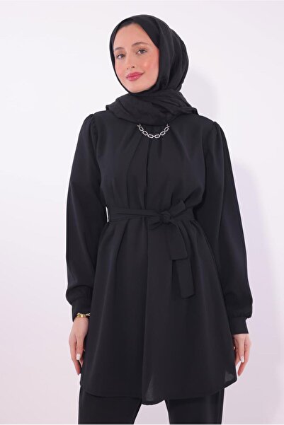 TRENDTESETTÜR Women's Black Necklace Detailed Pants Suit t 7674