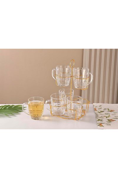 ORCHID 6PCS GLASS MUG SET 220ML WITH STAND