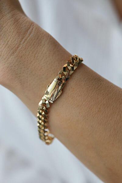 Yenigün Kuyumculuk 14 Ayar Altın Taşsız Kilitli Gurmet Bileklik