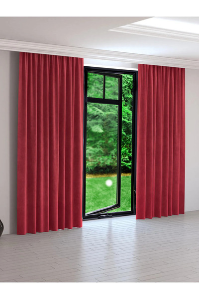 Perdexpress Soft Concept Velvet Textured Red Island Background Curtain