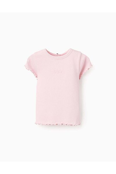Ziddy Ribbed T-shirt with Wavy Finish for Baby Girls, Pink