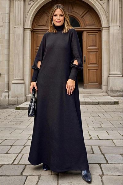 Pasaklı Giyim Rochie de damă cu mânecă lungă, cu mânecă cu balon, în linie A, din tricotaje largi din acril 3444300