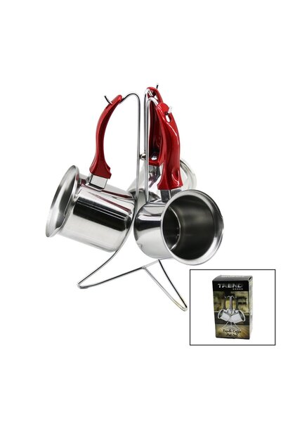 Go İthalat Trend 3-Piece Set No-3-4-5 Steel Coffee Pot with Metal Stand and C...