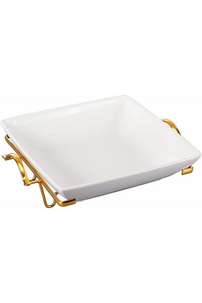 ORCHID 10.5" SQUARE BOWL WITH GOLD STAND