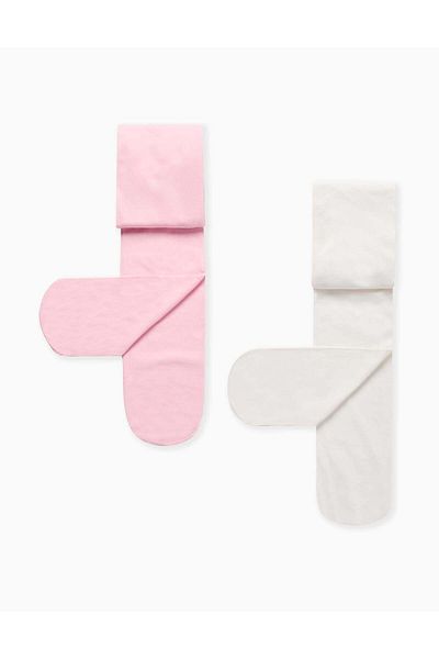 Ziddy Pack of 2 Microfiber Tights for Girls, White/Pink