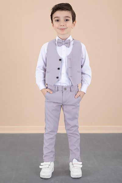 Cansın Mini Gray Vest, Bow Tie, Shirt and Fabric Trousers Boy's Suit 20428